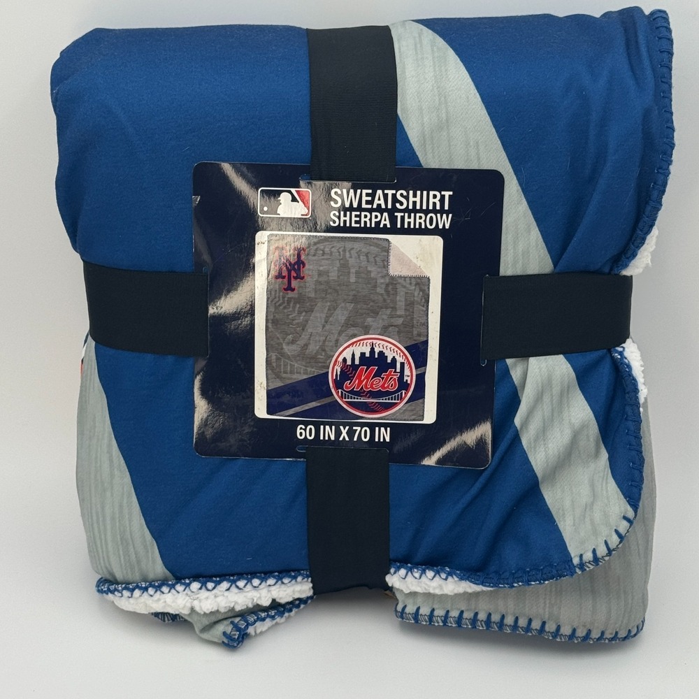 New York Mets Sherpa Throw‎ Blanket 60x70 Plush NEW imperfections
